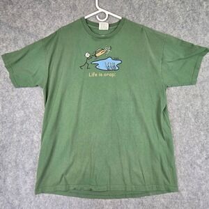 Life is Crap T-Shirt Mens XL Green Humor Golf Bag Water Hazard Funny Graphic
